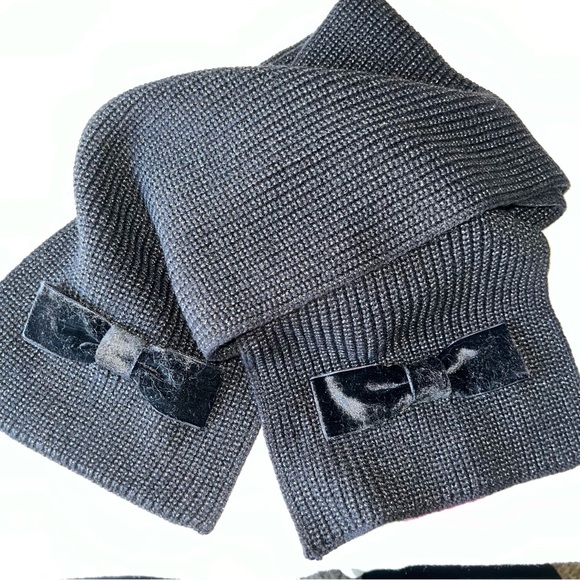 Kate Spade Black Wool Metallic Blend Velvet Bow Scarf New With Tag - Picture 1 of 10